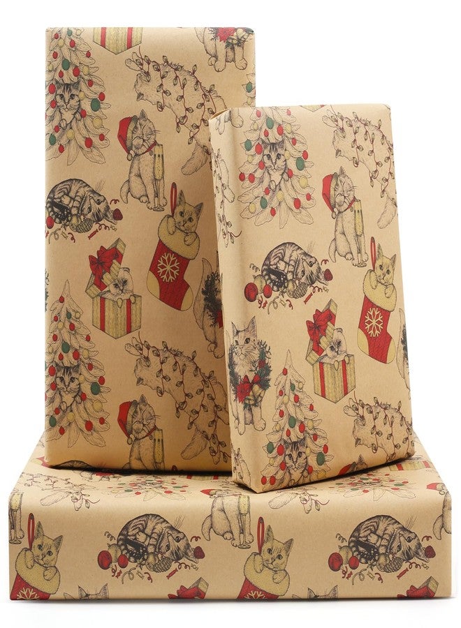 AircooL Cat Wrapping Paper for Christmas, 6 Folded Sheets 28 x 20 Inch Gift Wrap for Men, Women, Kids, Boys, Girls - Cats Wearing Christmas Hats Design for Xmas, Birthday, Baby Shower - Image 1